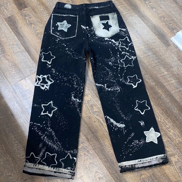 1OF A KIND UPCYCLED VINTAGE 100% COTTON BAGGY BLACK JEANS BLEACH/PAINT SPLATTER - Picture 1 of 10